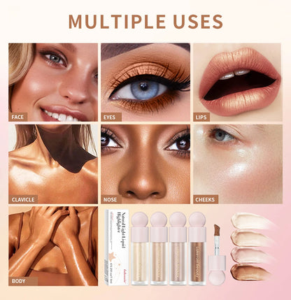 4-Color Liquid Face Highlighter — Bronzer & Contour Shimmer Makeup