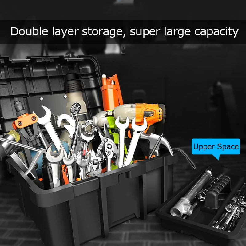 Large Portable Toolbox — Height-Adjustable Tool Organizer Suitcase for Garage, Workshop & Hardware Parts
