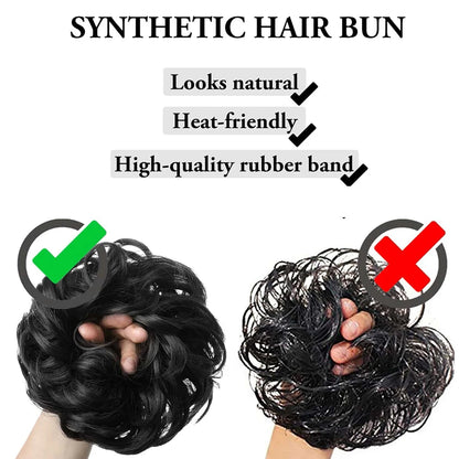 Synthetic Wavy Hair Bun Wig – Elastic Rubber Scrunchie Curly Ponytail Hair Extension for Ladies