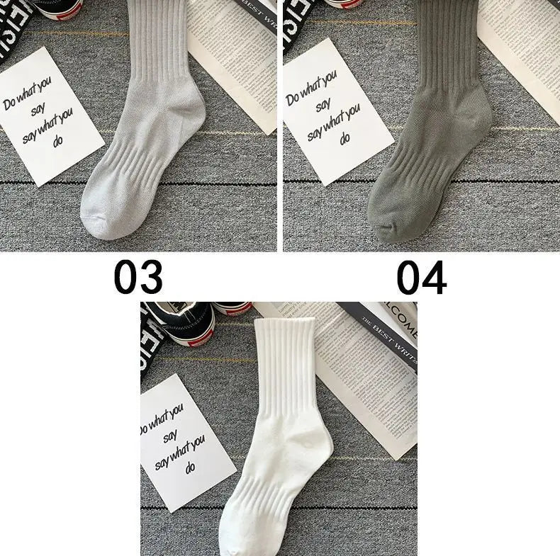 5 Pairs Cool Men's Socks Set – Black & White, Warm Autumn/Winter Sport Short Socks, Solid Color for Men