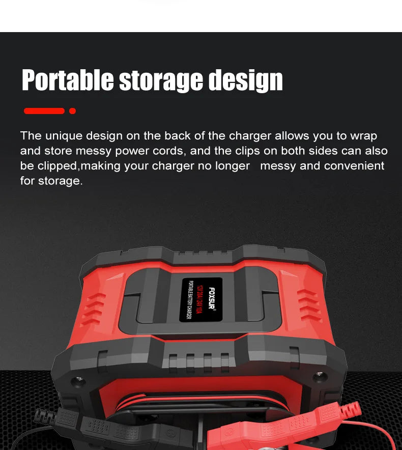 12V/24V Fully Automatic Smart Battery Charger — 7-Segment Pulse Repair for AGM, GEL, WET Lead-Acid Car Batteries