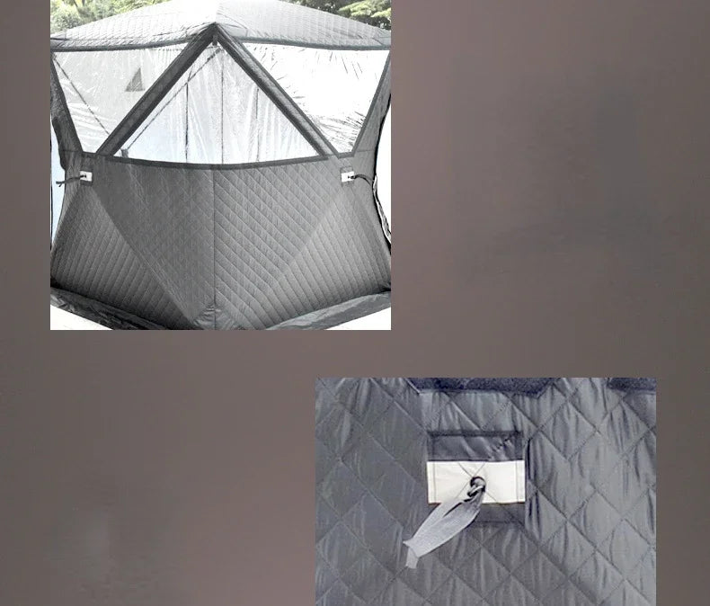 Outdoor 3-4 Person 4-Season Sauna House – Thickened Winter Ice Fishing Tent with Large Window & Chimney Mouth, Quick Open & Portable