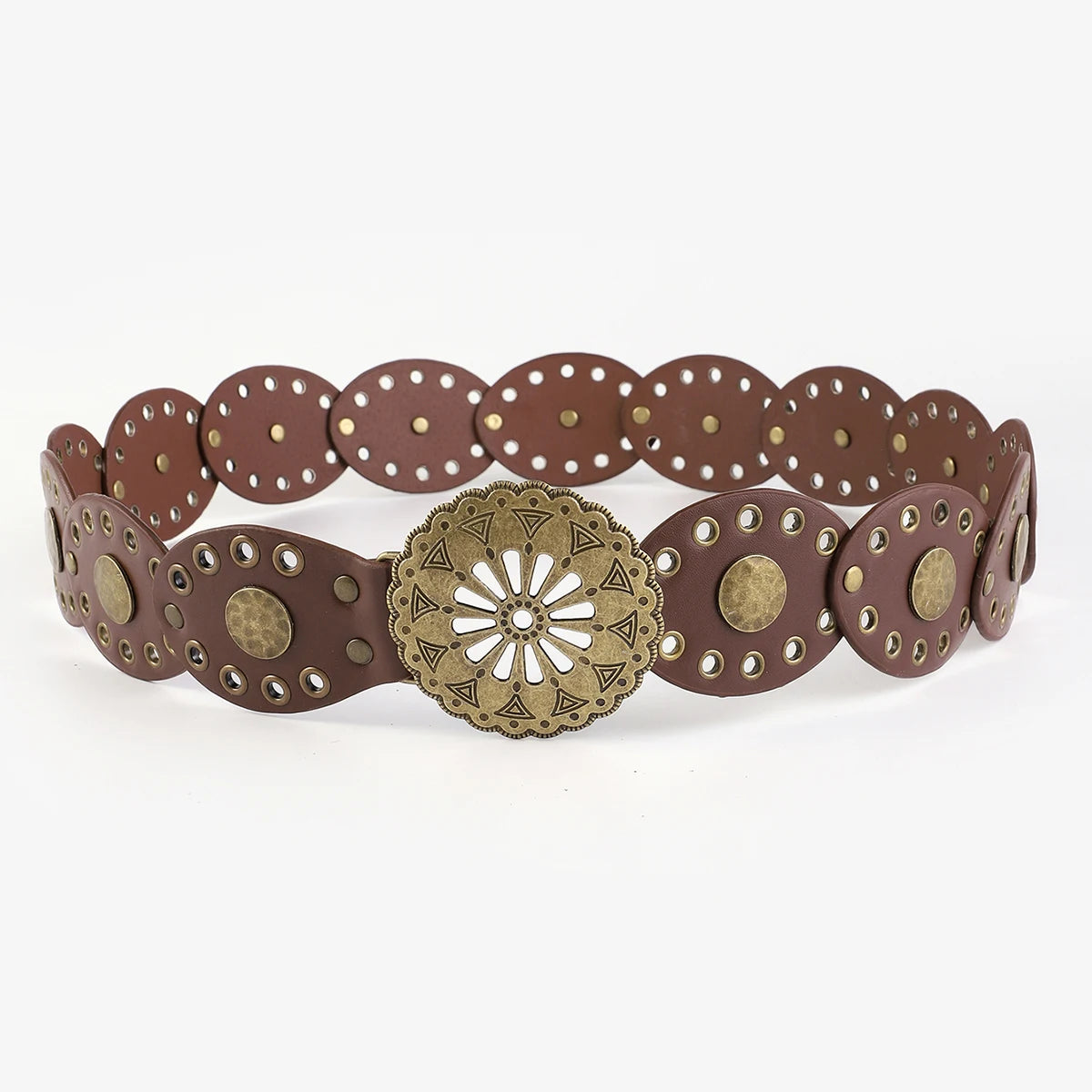 New Retro Western Cowboy Belt – Personality Round Hollow Metal Wide Belt for Women