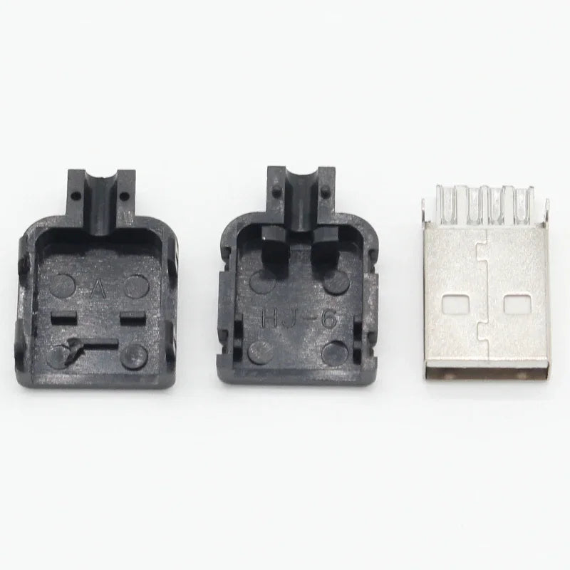 10-Pack USB 2.0 Type-A Male Connector Kit - 4 Pin Solder Assembly Plug Adapter for Data Connection