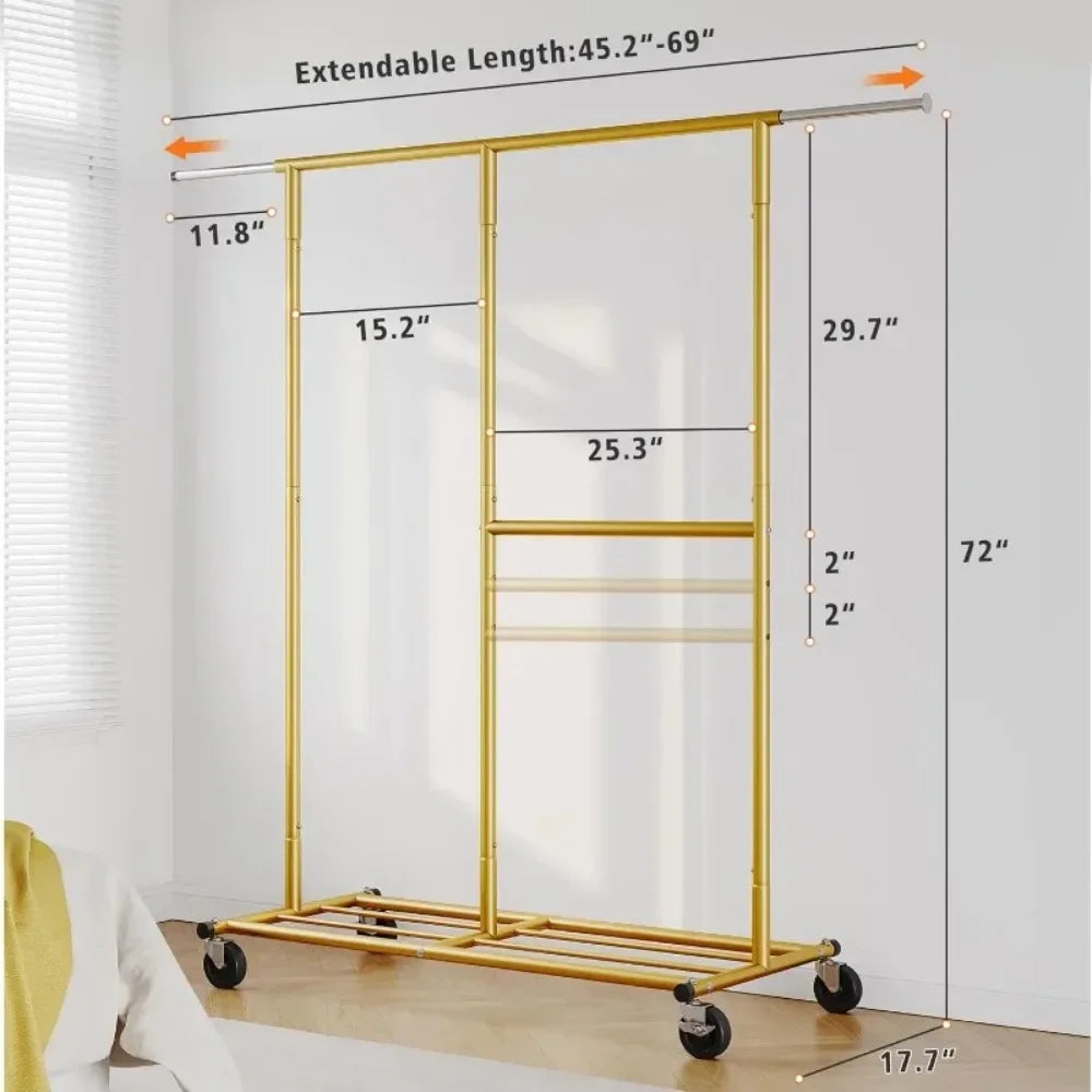 Heavy Duty Rolling Clothing Rack – Portable Clothes Hanger with Wheels for Walk-In Closets