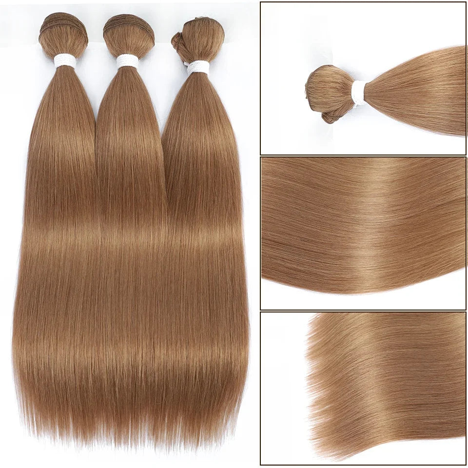 26" Ombre Straight Synthetic Hair Extensions – Smooth Weaving, Full Blue Hair Bundles from Root to End