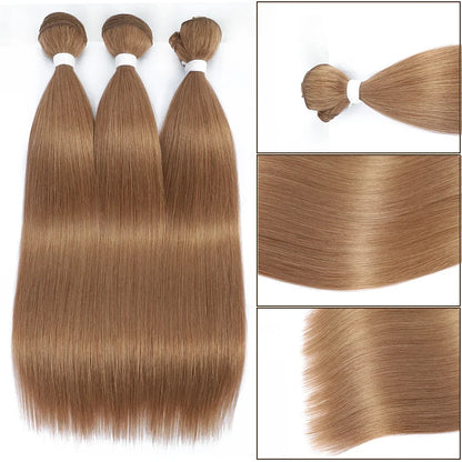 26" Ombre Straight Synthetic Hair Extensions – Smooth Weaving, Full Blue Hair Bundles from Root to End