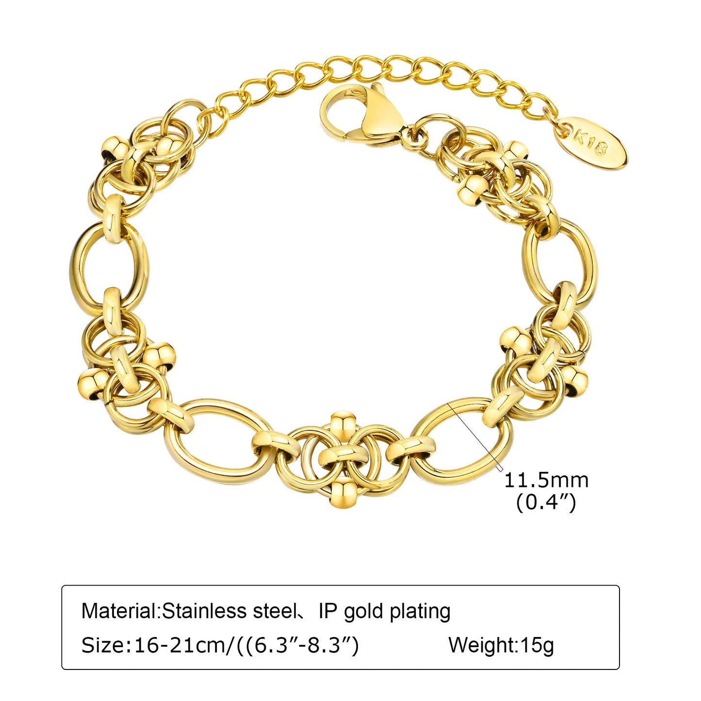 Women's Chunky Gold Plated Stainless Steel Link Chain Bracelet – Waterproof Layered Wristband Jewelry