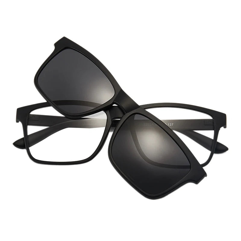 6-in-1 Polarized Magnetic Clip-On Sunglasses – Men & Women Sun Glasses with Frame & Bag