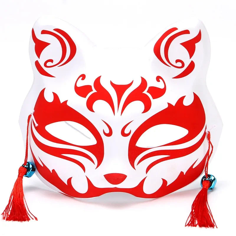 Hand-Painted Fox Mask –  Anime-Inspired Half-Face Cosplay Mask for Raves, Festivals, Masquerade Parties & Costumes