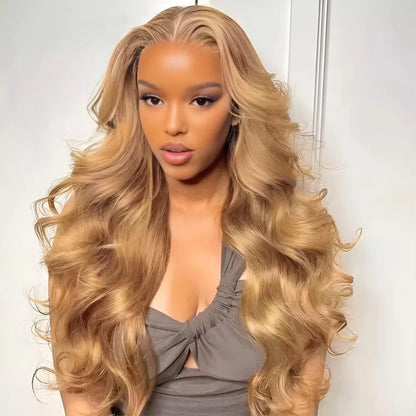 27" Honey Blonde Human Hair Wig - 13x6 HD Lace Frontal, 250 Density Body Wave Lace Front Wig