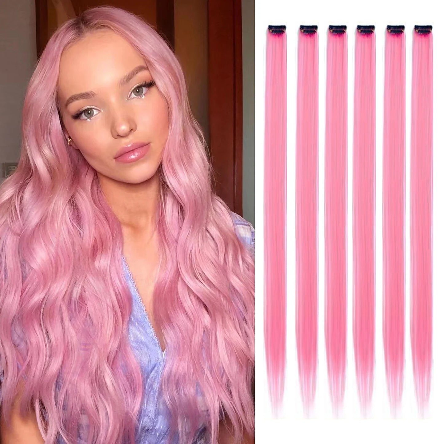 22-Inch Colored Clip-In Hair Extensions – 6pcs Straight Synthetic Party Highlight Hairpieces