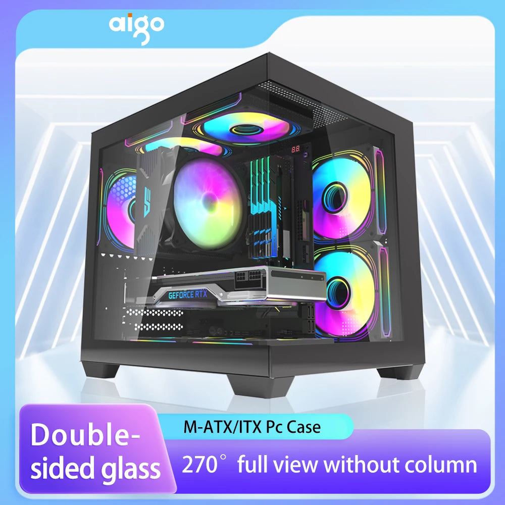 Aigo 275P Gaming PC Case — Sea View M-ATX/ITX Desktop with Double-Sided Tempered Glass