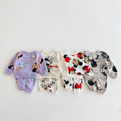 Disney Cartoon Sweatshirt Set – Autumn Long Sleeve Tops & Pants for Kids, Casual Outfit