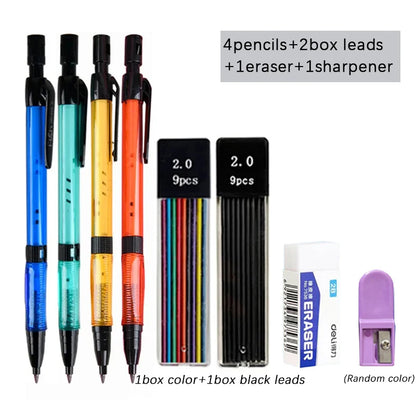 2.0mm Mechanical Pencil Set with 2B Black & Color Lead Refills – Automatic Drawing, Sketching & Writing Pencils for School & Art