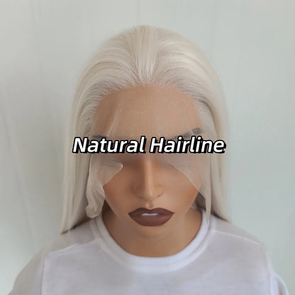 Blonde Straight Synthetic Lace Front Wig – Glueless Long Platinum White Blonde Hair Wig for Women