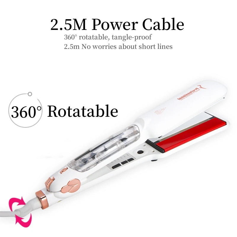 Professional Steam Hair Straightener – 2" Ceramic Infrared Flat Iron for Salon Styling & Care