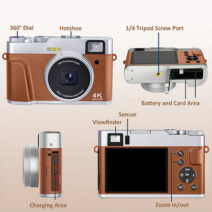 4K Digital Camera – 48MP Auto Focus Vlogging Camera for YouTube, Anti-Shake Video with Viewfinder, Flash & Dial