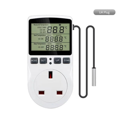 KT3100 Temperature Controller - Multi-Function Thermostat Outlet with Timer, Sensor Probe & Heating/Cooling Control