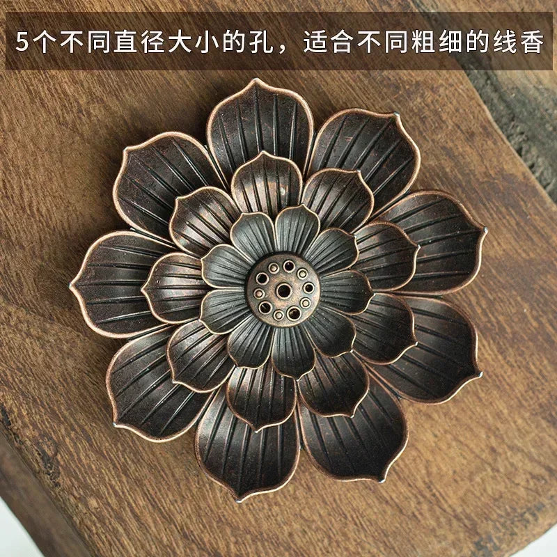 Bronze Lotus Backflow Incense Burner - Elegant Stick and Coil Holder for Home Decor and Buddhism Decoration