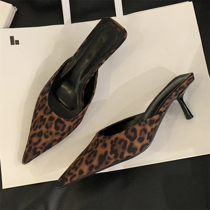 Eilyken 2025 Leopard Print Women’s Slippers — Pointed Toe Low Heel Sandal Mules for Ladies