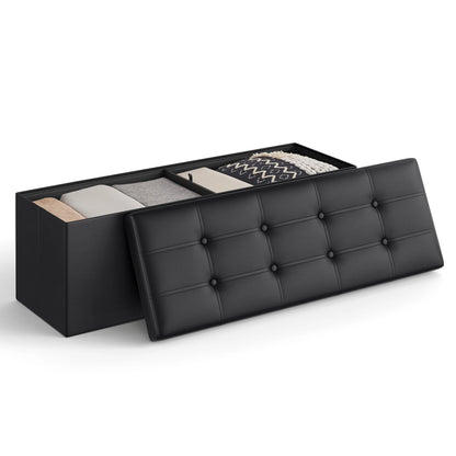 SONGMICS 43-Inch Folding Storage Ottoman Bench – Faux Leather Padded Seat, Storage Chest, Footrest & Coffee Table