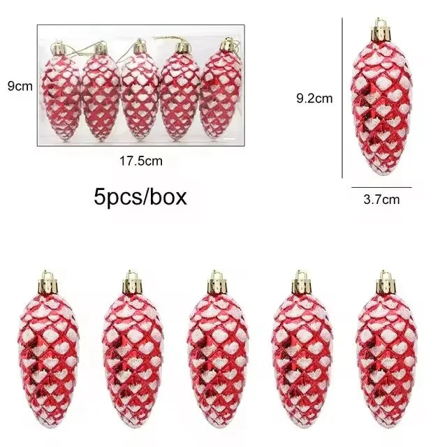5-Piece Christmas Pine Cone Ball Ornaments 2024/2025 – Painted Hanging Pendants for Tree Decoration & Holiday Home Gift