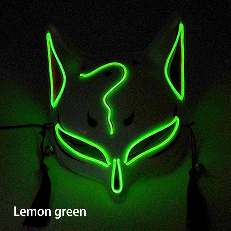 Glowing LED Fox Mask – Neon Japanese Anime-Inspired Samurai Cosplay Mask for Halloween, Christmas & Costume Parties