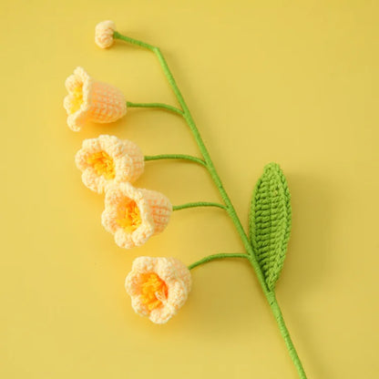 Handmade Crochet Bell Orchid in Pot – Knitted Artificial Flower with Light for Desktop & Easter 2025 Decor