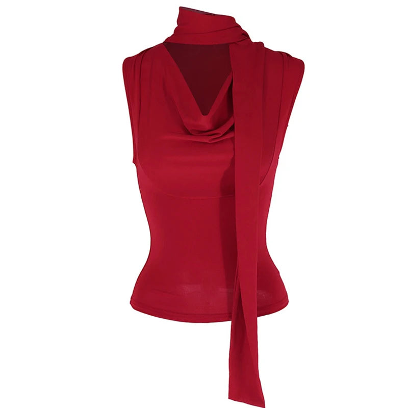 Women’s Solid V-Neck Sleeveless Tank Top – Sexy Slim Fit Knitted Summer Streetwear Bandage Style Casual Elegant Top