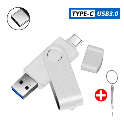 360° Rotating Type-C USB 3.0 Flash Drive – 2-in-1 High-Speed Pen Drive 16GB to 128GB, Multi-Format Compatible
