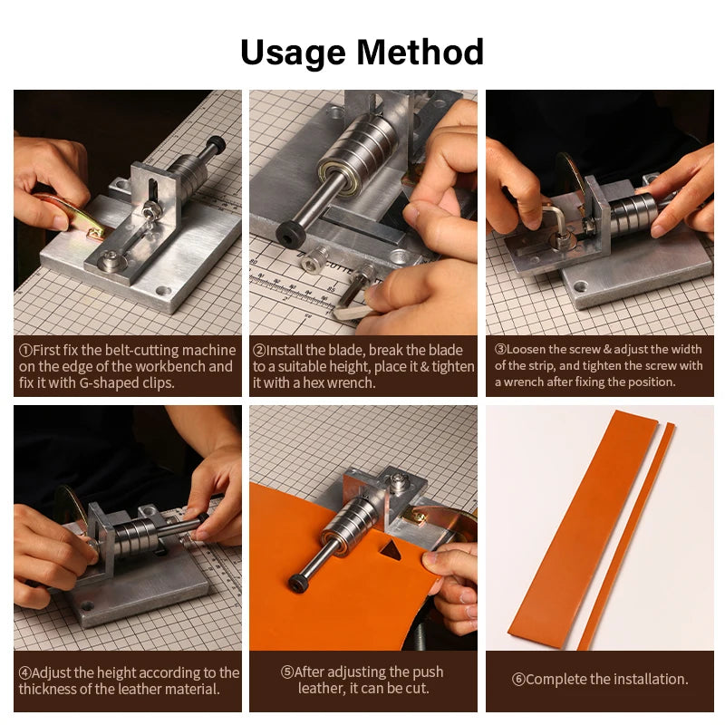 WUTA Adjustable Leather Strap Cutter with C-Clamps – Professional Belt Cutting Tool with Sharp Blades for Handcrafting