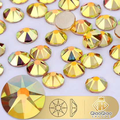 QIAO 2088 Crystal Nail Art Rhinestones — Flat Back Non-Hotfix Strass for DIY Nail Decorations (8 Big + 8 Small)