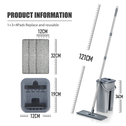 Hands-Free Flat Floor Mop & Bucket Set — Professional Home Cleaning System with Washable Microfiber Pads for Hardwood Floors