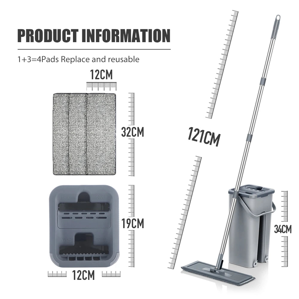 Hands-Free Flat Floor Mop & Bucket Set – Professional Home Cleaning System with Washable Microfiber Pads for Hardwood