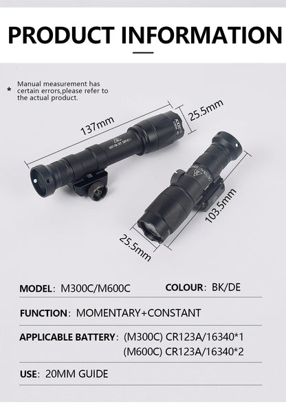 SureFire M600C/M600/M300/X300 Tactical Scout Light — Rifle Flashlight with Momentary Pressure Switch, US Warehouse