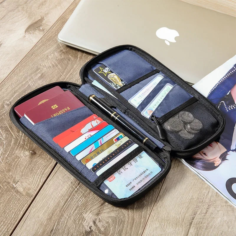 Family Travel Passport Cover Wallet – Lightweight Oxford Document Organizer with Zipped Closure & Detachable Wrist Strap for Men & Women