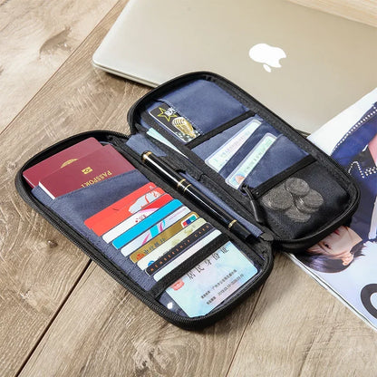 Family Travel Passport Cover Wallet – Lightweight Oxford Document Organizer with Zipped Closure & Detachable Wrist Strap for Men & Women