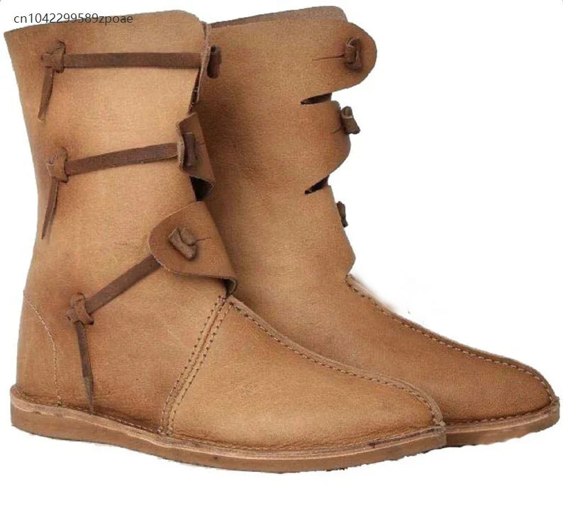 Medieval Viking PU Leather Boots - Retro Roman Style Round Toe Cosplay Knight Boots