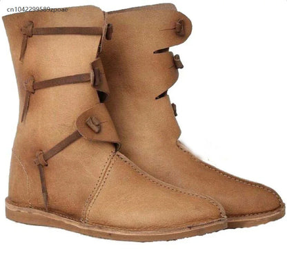 Medieval Viking PU Leather Boots - Retro Roman Style Round Toe Cosplay Knight Boots