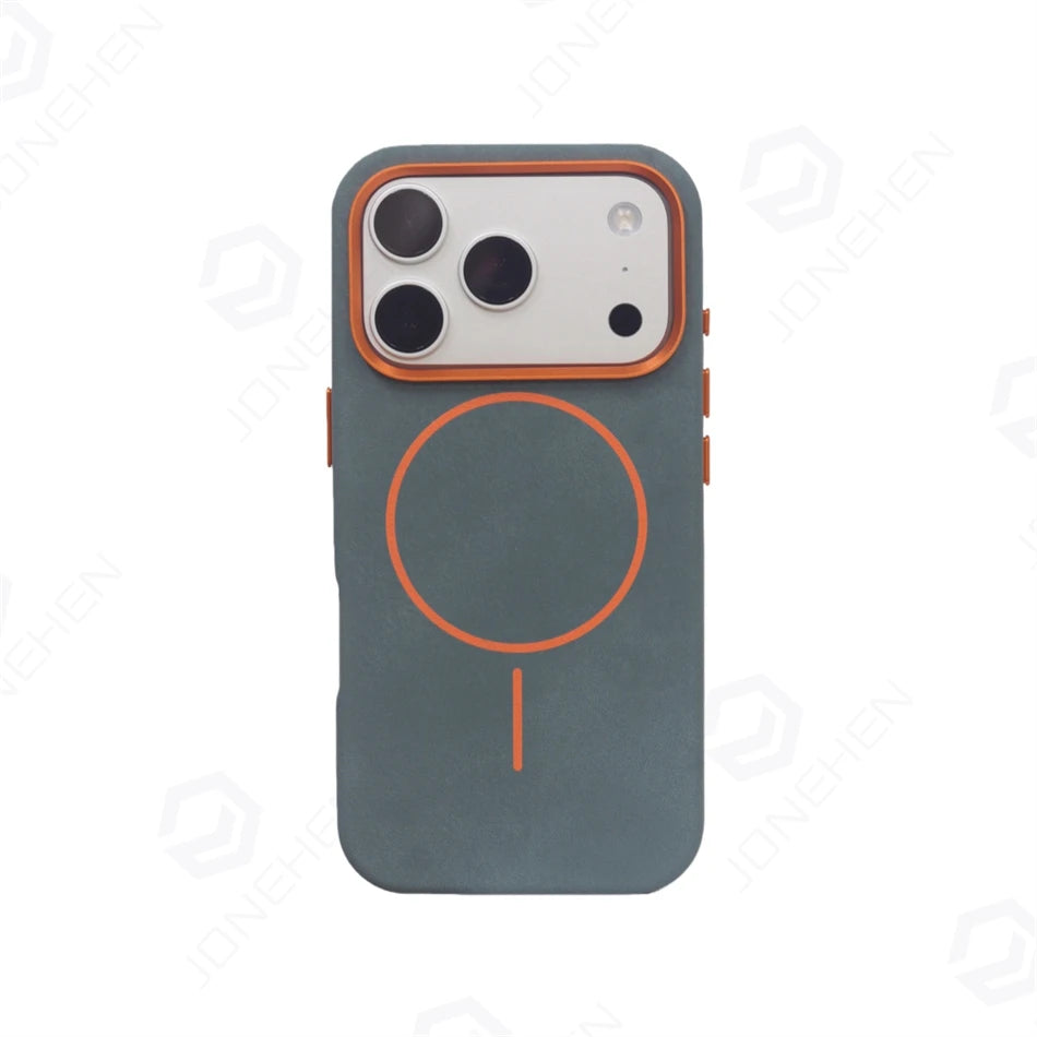 Business Matte Leather MagSafe Case - Magnetic Alloy Lens Cover for iPhone 13, 14, 15, 16 & 17 Air/Pro Max