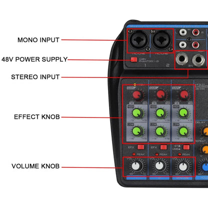 4-Channel DJ Mixer Console with Bluetooth – USB Audio Mixer, 48V Phantom Power, Karaoke Monitor System