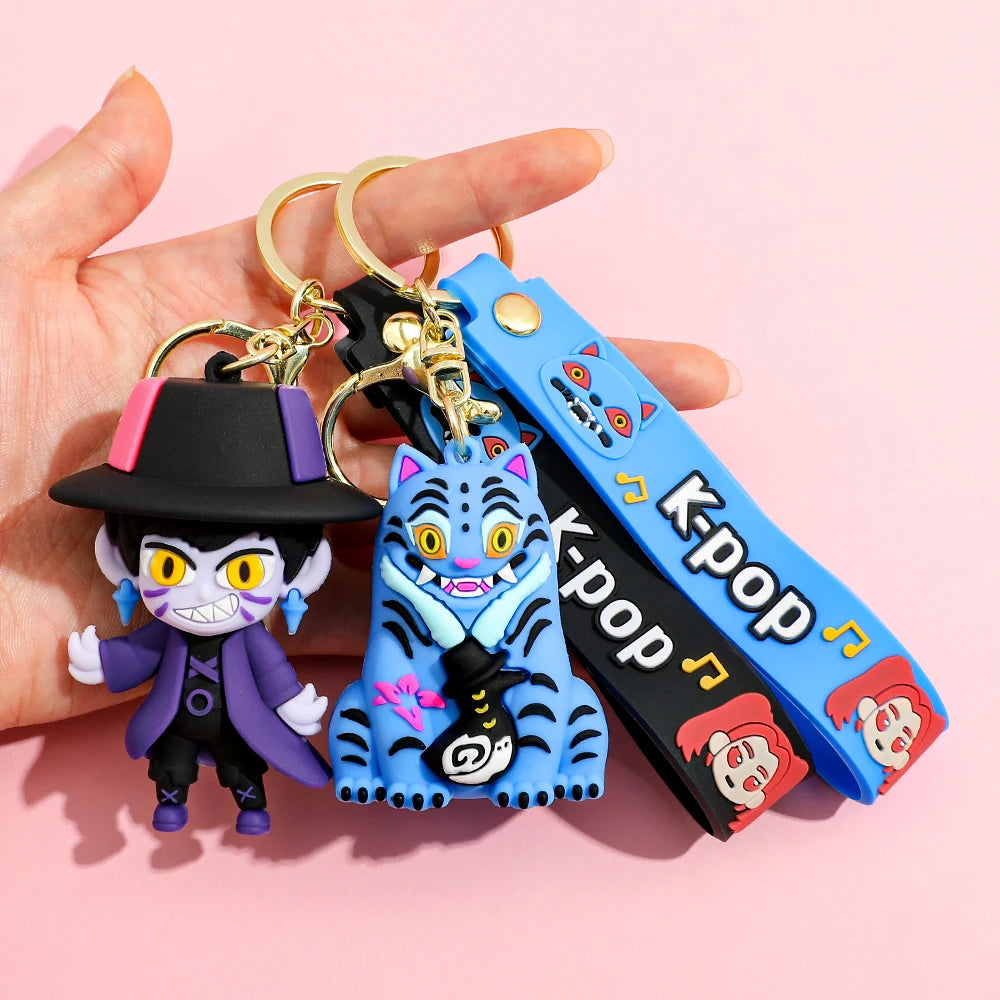 New KPOP Demon Hunters Keychain – Tiger PVC Figure, Cute Harajuku Style Key Ring for Kids & Fans