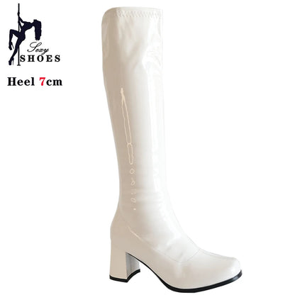 Women’s 7cm Retro Gogo Boots - Custom Color Knee-High Square Heel Party Boots with Zip
