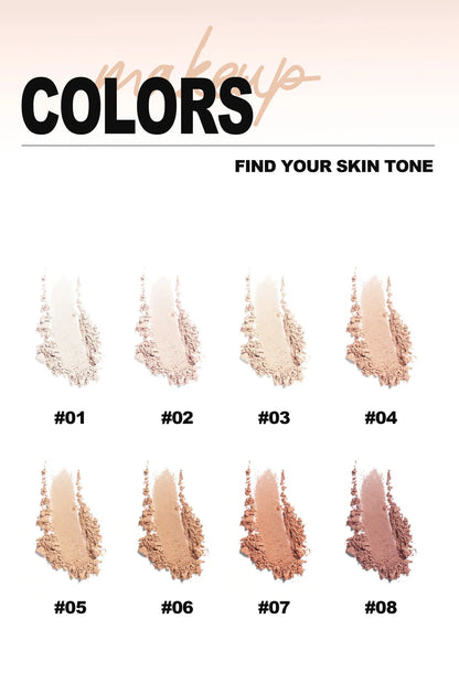 8-Color Matte Pressed Face Powder – 24H Oil Control, Full Coverage Waterproof Setting Foundation