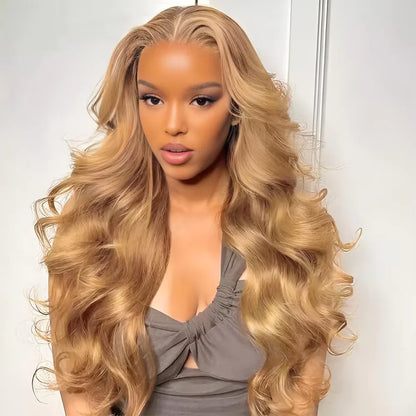 Brazilian #27 Honey Blonde Body Wave Wig – 30-34 Inch, 13x4 Lace Front, HD Transparent Lace Frontal, 200% Density for Women