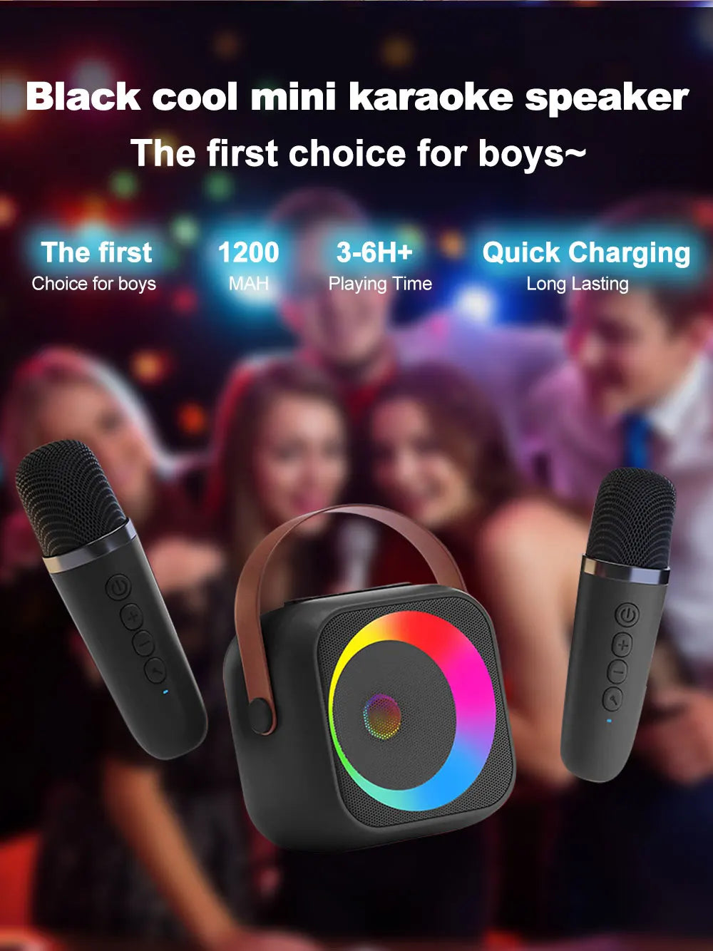 Haomuren Portable Karaoke Machine – Mini Bluetooth Speaker with 1-2 Wireless Microphones, Singing Toy for Kids & Family Party Gift