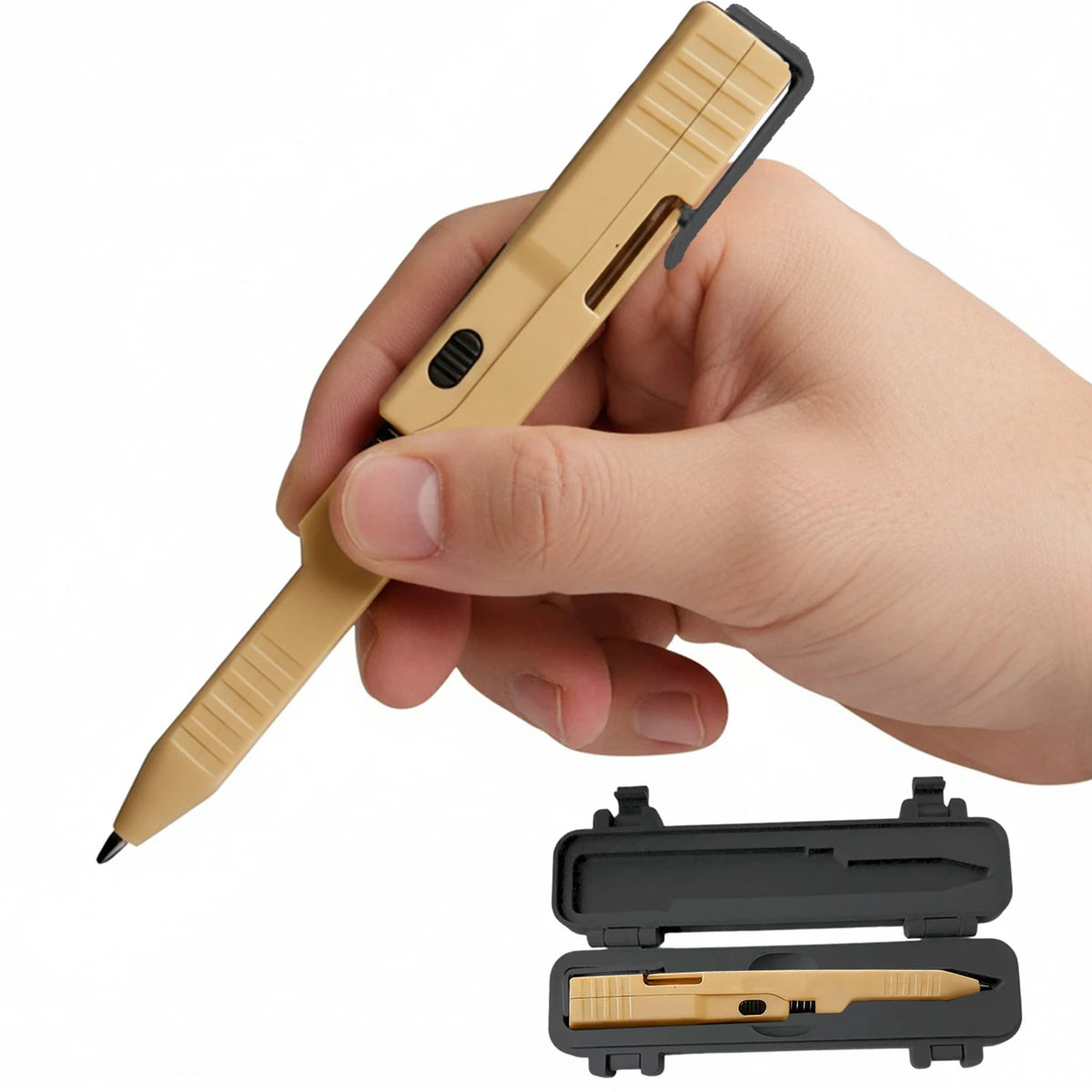 Tactical Slide Action Ballpoint Pen - Refillable Smooth Ink EDC Writing Tool with Case