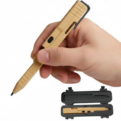 Tactical Slide Action Ballpoint Pen - Refillable Smooth Ink EDC Writing Tool with Case