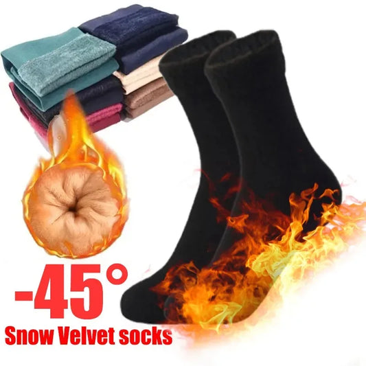 Winter Thermal Wool Socks for Women – Thick Cashmere Velvet Seamless Snow Socks, Black Unisex Warm Socks